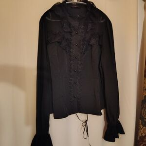 Elegant Black Lace Ruffle Blouse